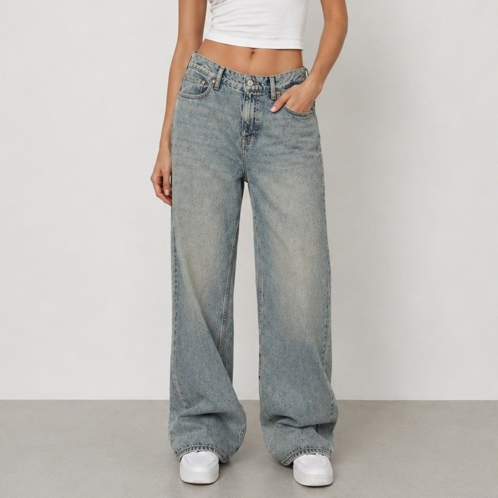 Good‎ American Good Petite 90s Mid Rise Baggy Jeans Acid Wash Streetwear 10